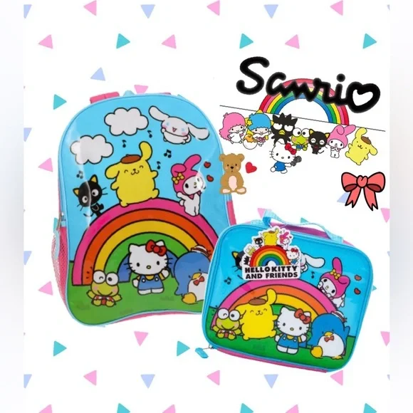 Hello Kitty and Friends Rainbow Backpack and Sanrio Cinnamoroll Pouch Set NWT Loungefly Sanrio Hello Kitty and Friends Rainbow Clouds Mini  main image 2